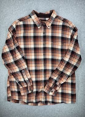 North River Men's XXL Flannel Shirt Orange Black Plaid 100% Cotton fall layering